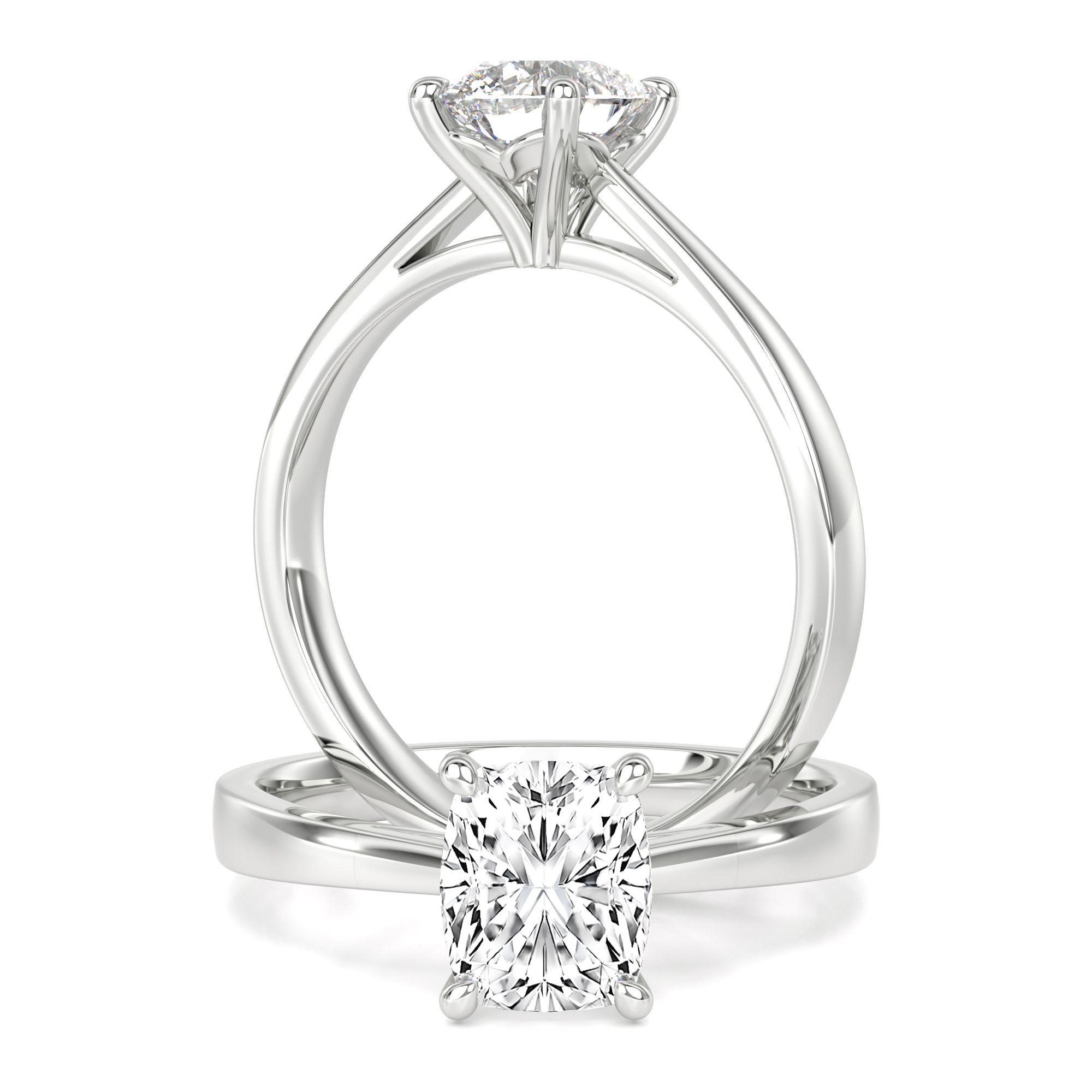 A beautiful lab grown elongated cushion cut solitaire diamond ring in 18ct white gold