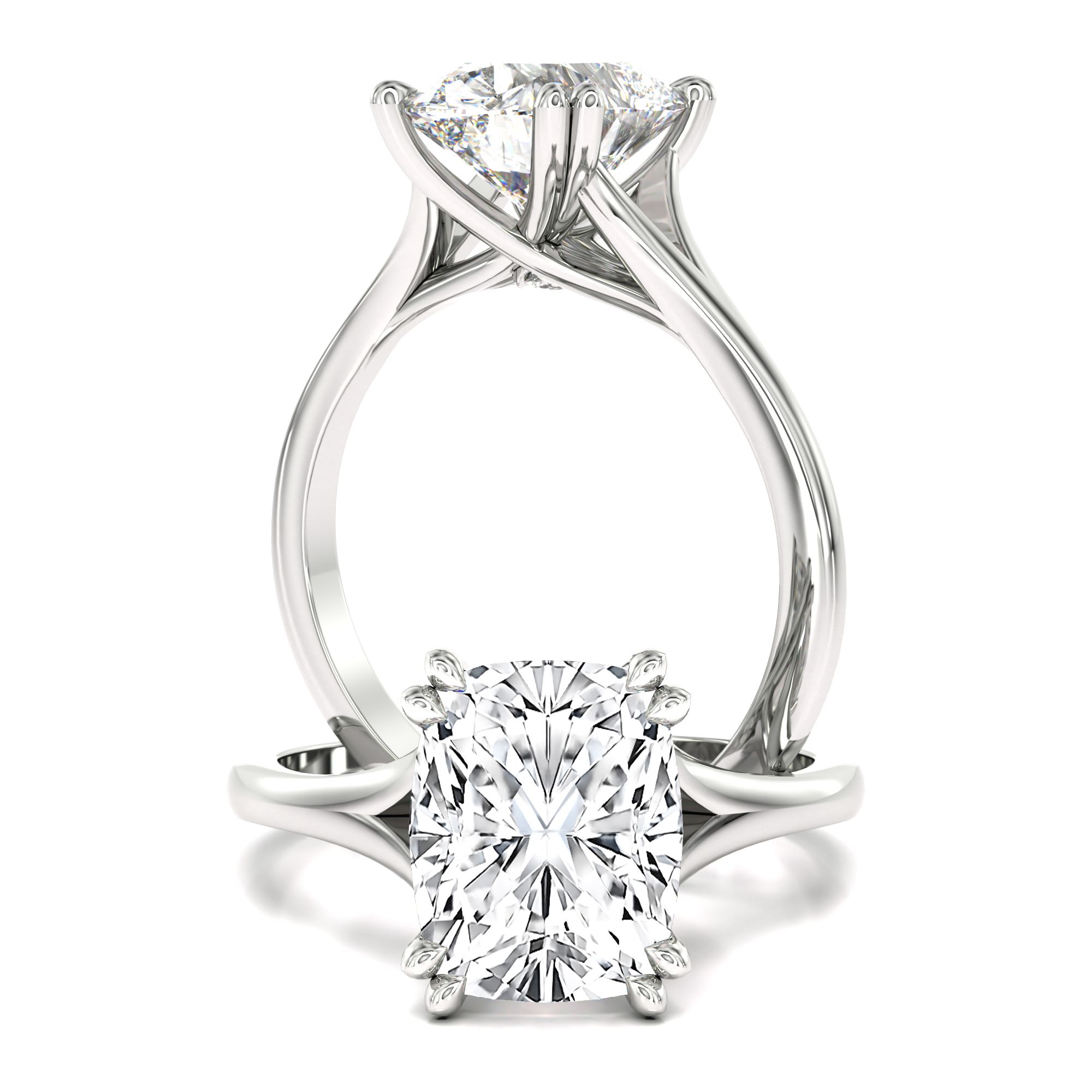 A delightful elongated cushion cut lab grown diamond ring in 18ct white gold