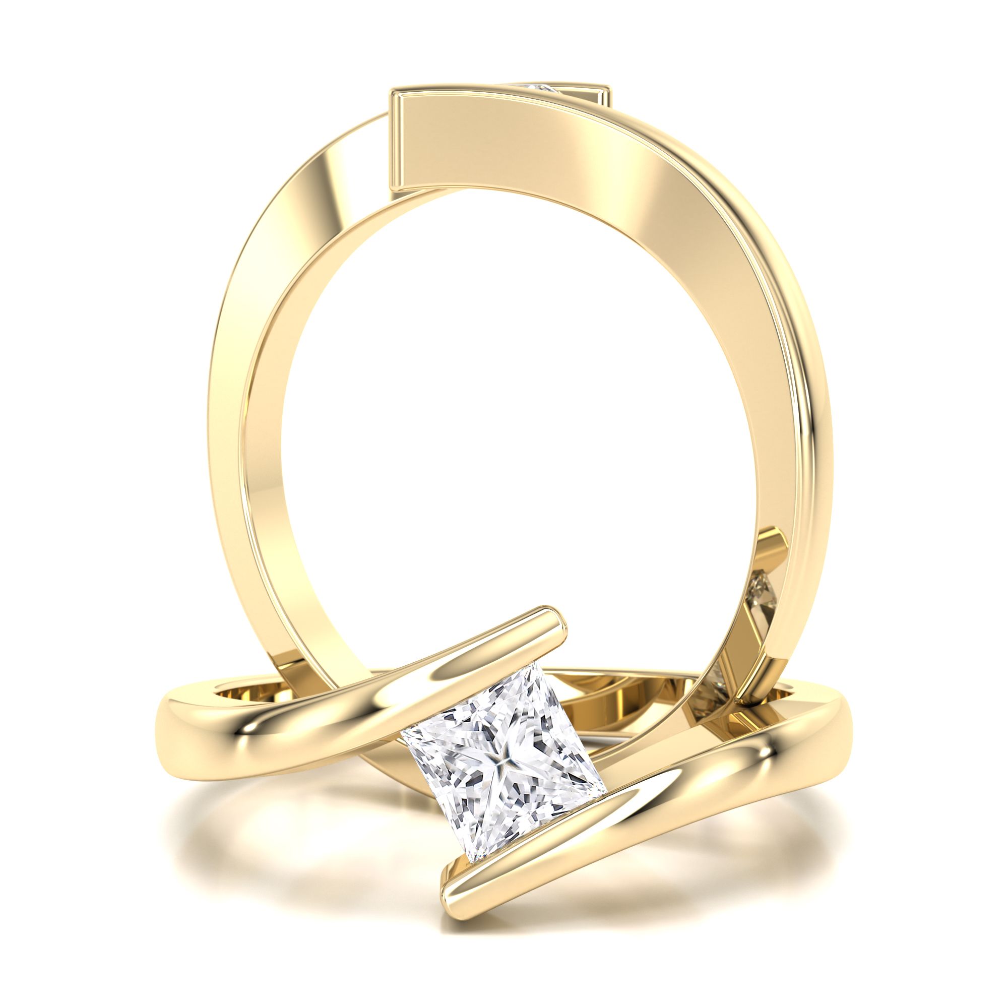 A delightful lab grown princess cut solitaire diamond ring in 18ct yellow gold