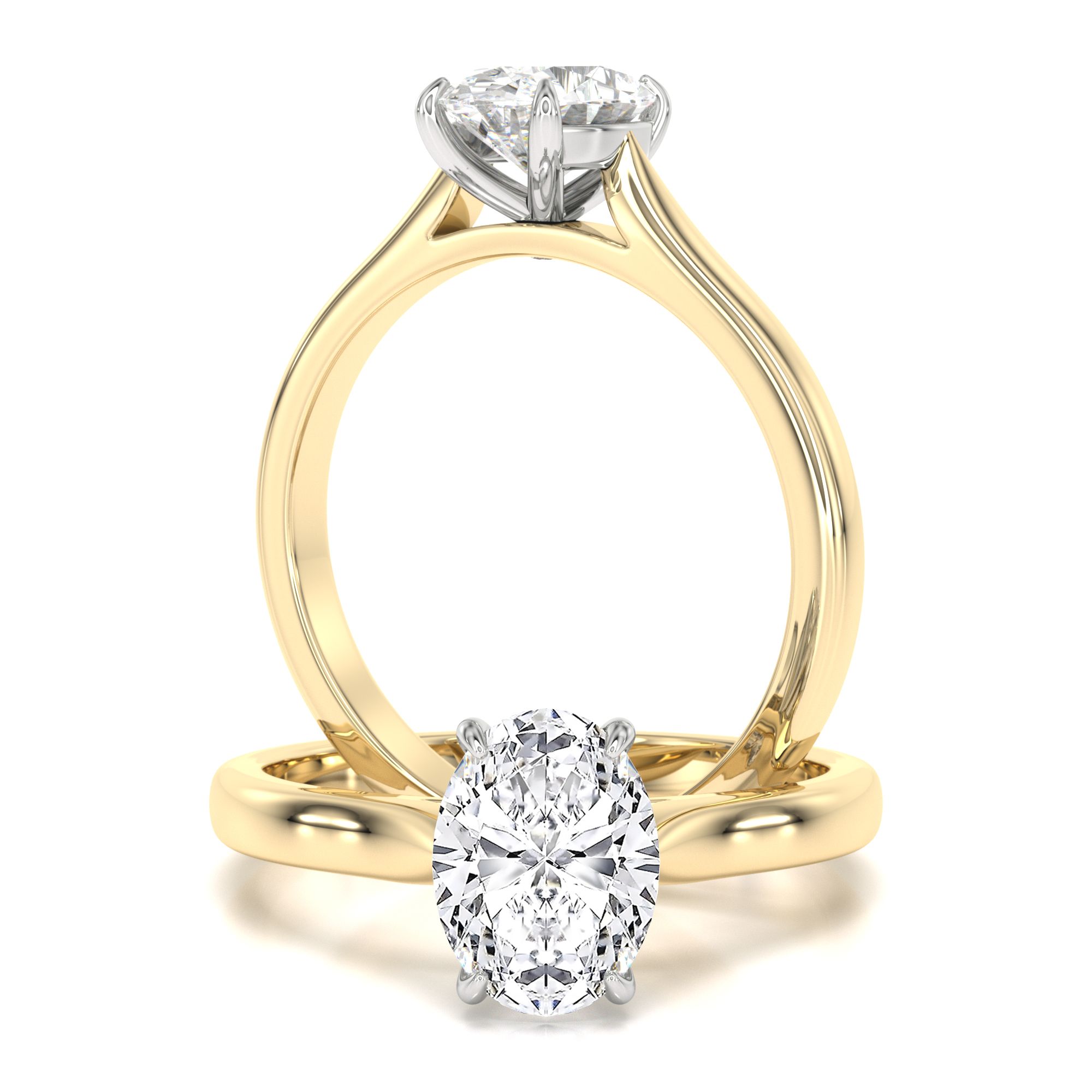 A beautiful lab grown oval cut solitaire diamond ring in 18ct yellow & white gold