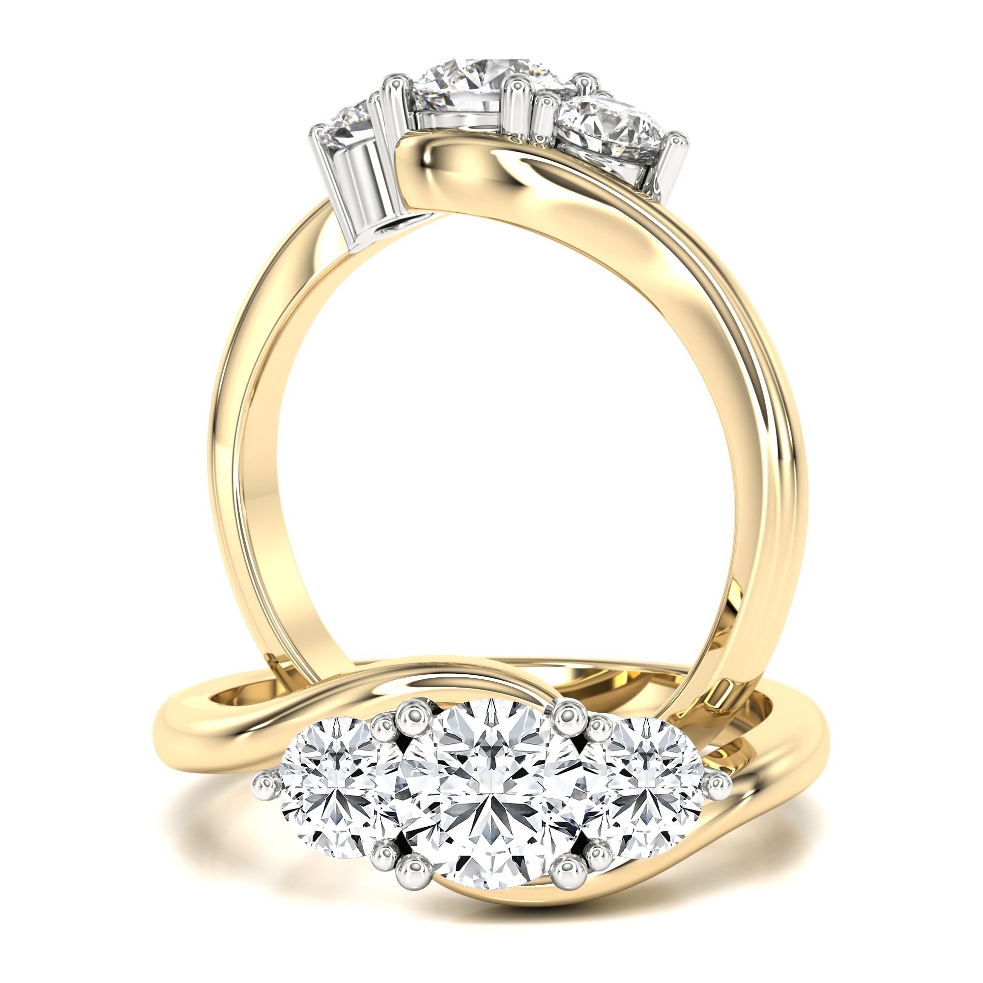 A beautiful round lab grown brilliant cut three stone diamond ring in 18ct yellow & white gold