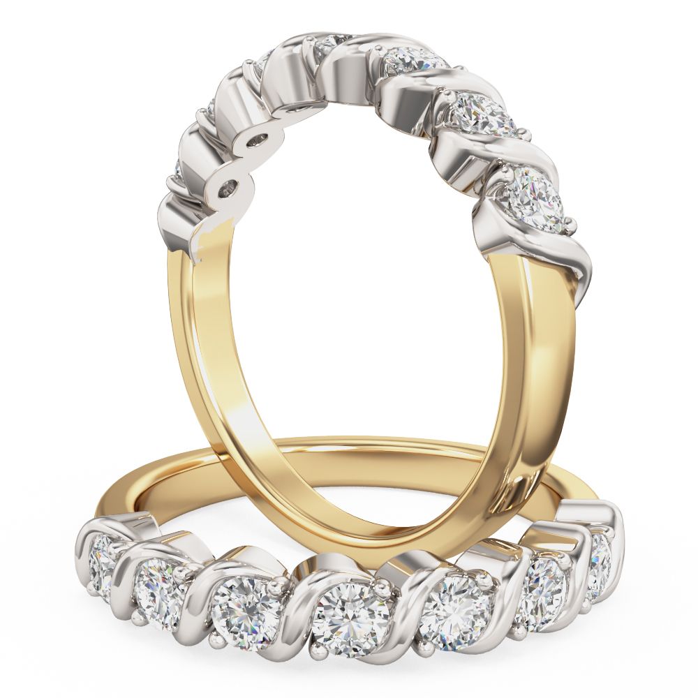 A stylish seven stone round brilliant cut lab grown diamond eternity ring in 18ct yellow & white gold