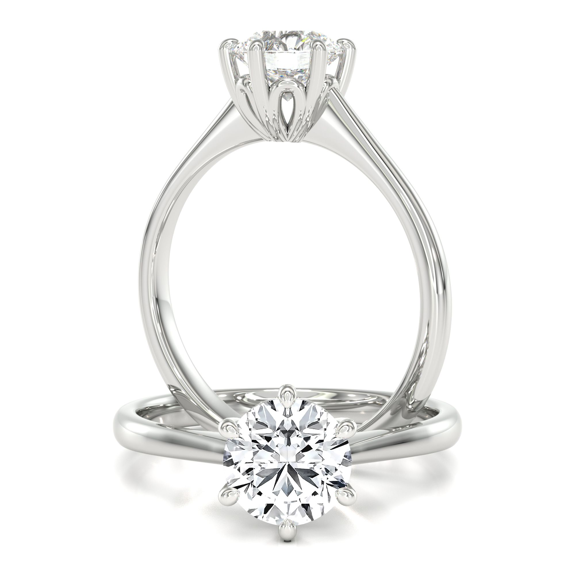 A beautiful round cut solitaire lab grown diamond ring in platinum