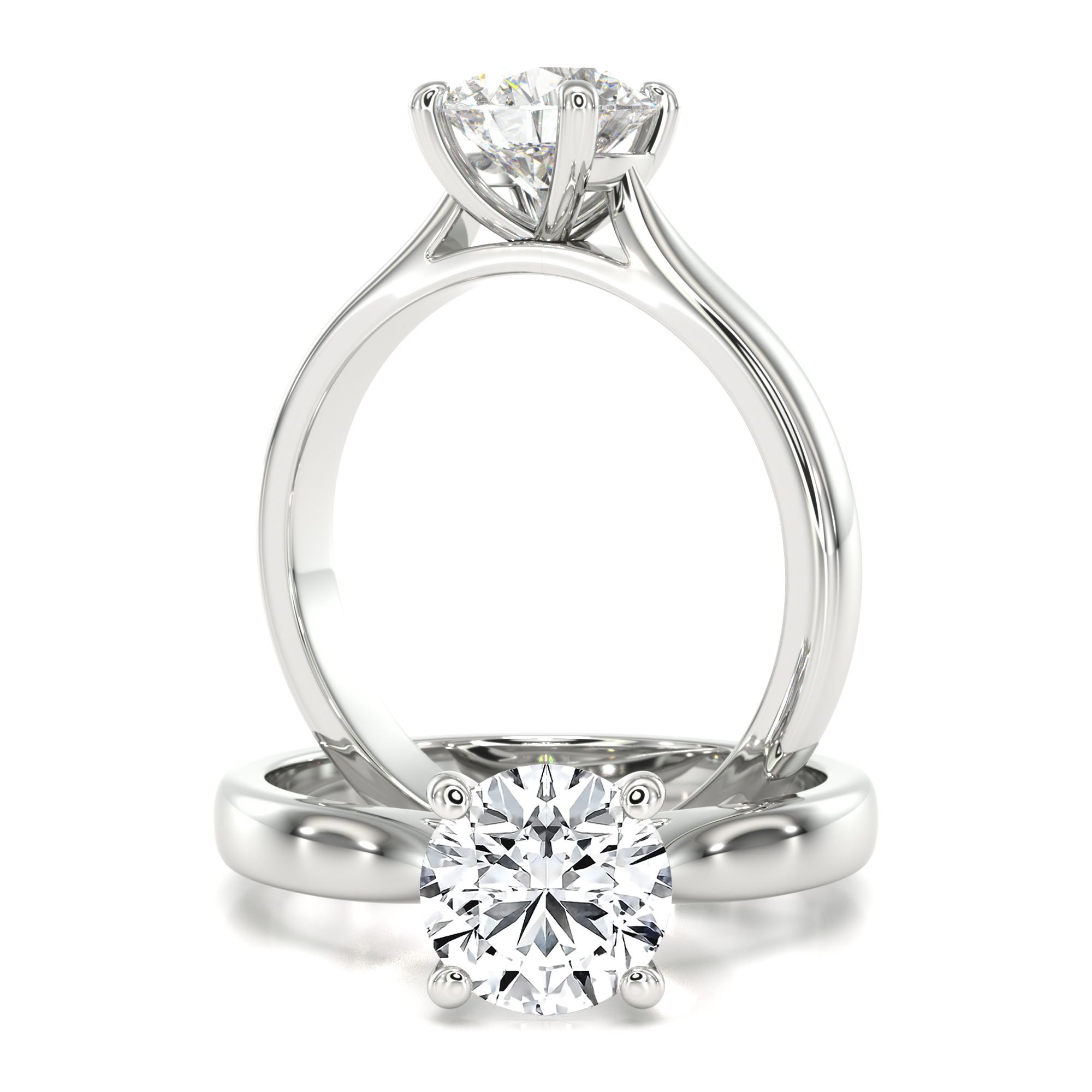 A beautiful lab grown round brilliant cut solitaire diamond ring in 18ct white gold