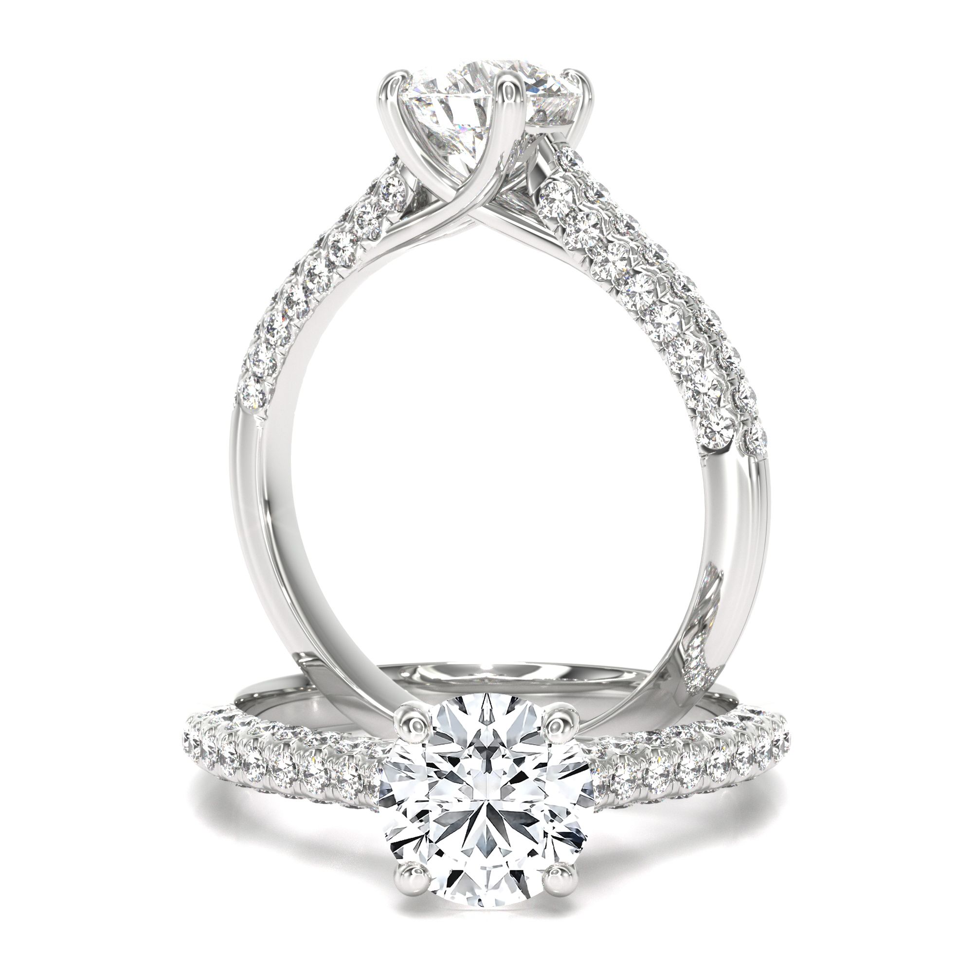 A remarkable round brilliant cut lab grown diamond ring with shoulder stones in 18ct white gold