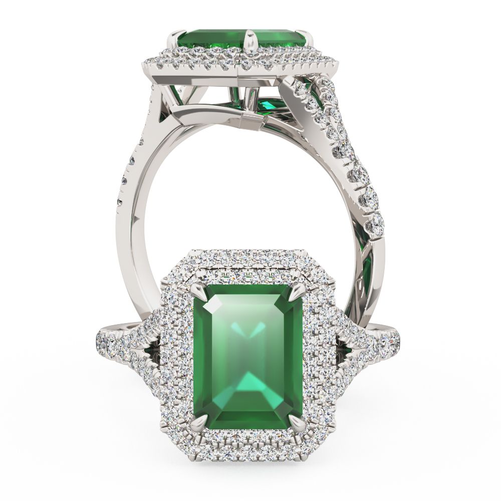 unknown – A stunning emerald and diamond double halo set in platinum