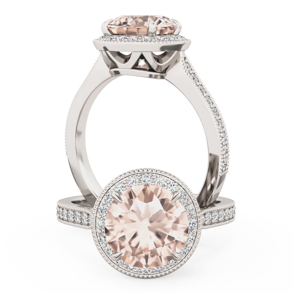 unknown – A beautiful morganite and diamond halo design set in 18ct white gold