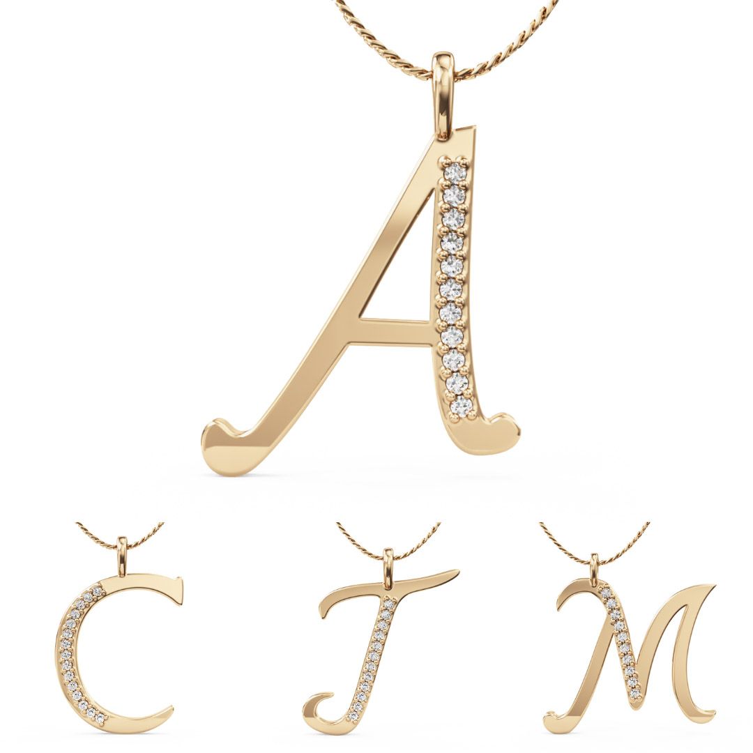 Product image – A beautiful Initial diamond pendant with chain.