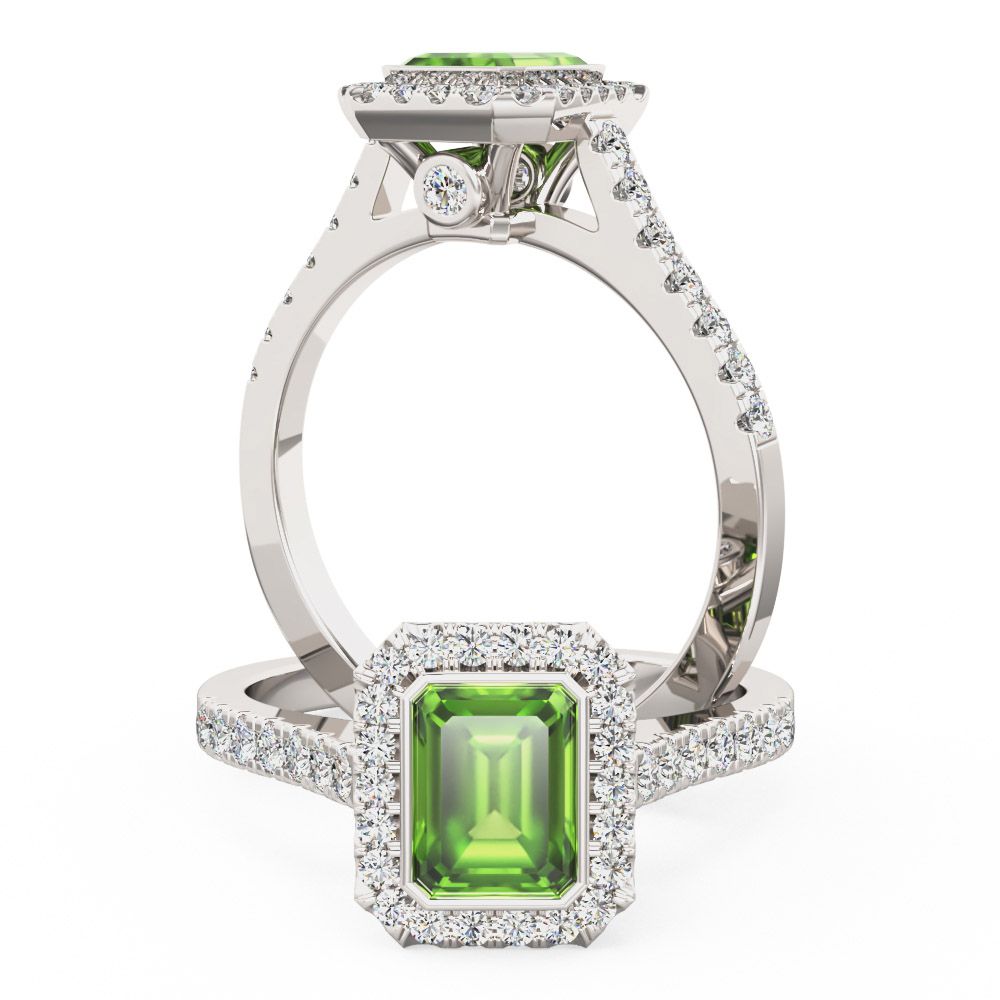 unknown – A stunning peridot & diamond halo style ring in 18ct white gold