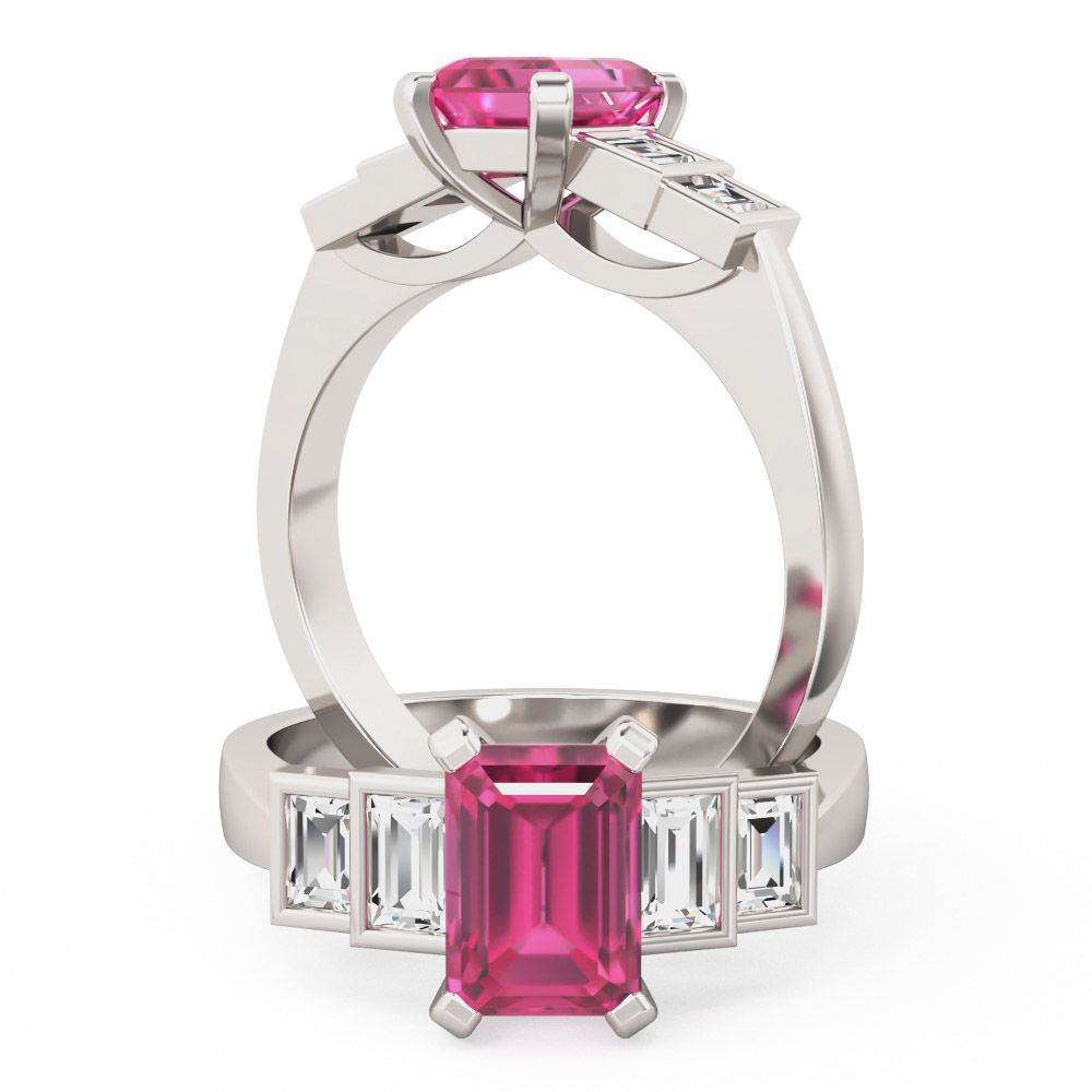 Product image – A stylish pink sapphire & diamond five stone ring in 18ct white gold