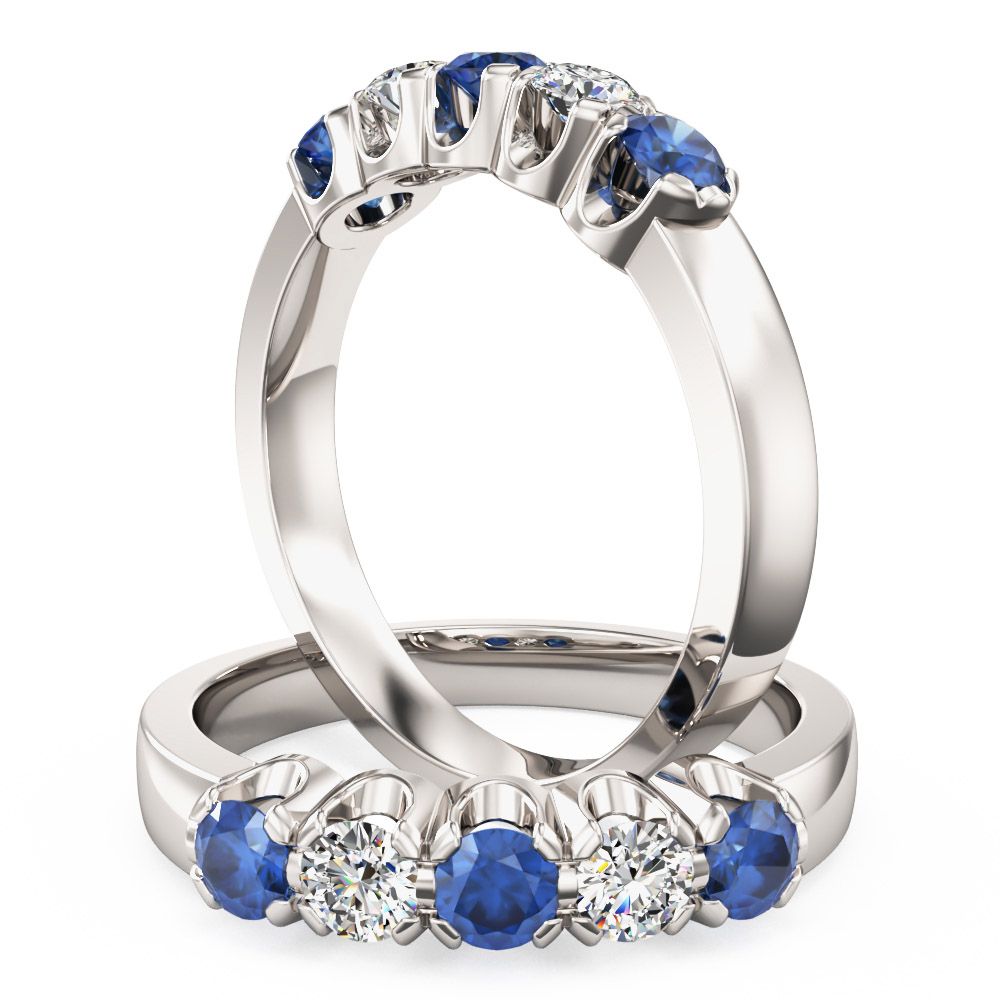 unknown – A luxurious five stone sapphire & diamond ring in 18ct white gold