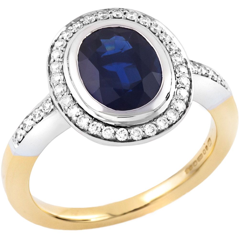 Product image – An elegant sapphire & diamond cluster style ring in 18ct yellow & white gold