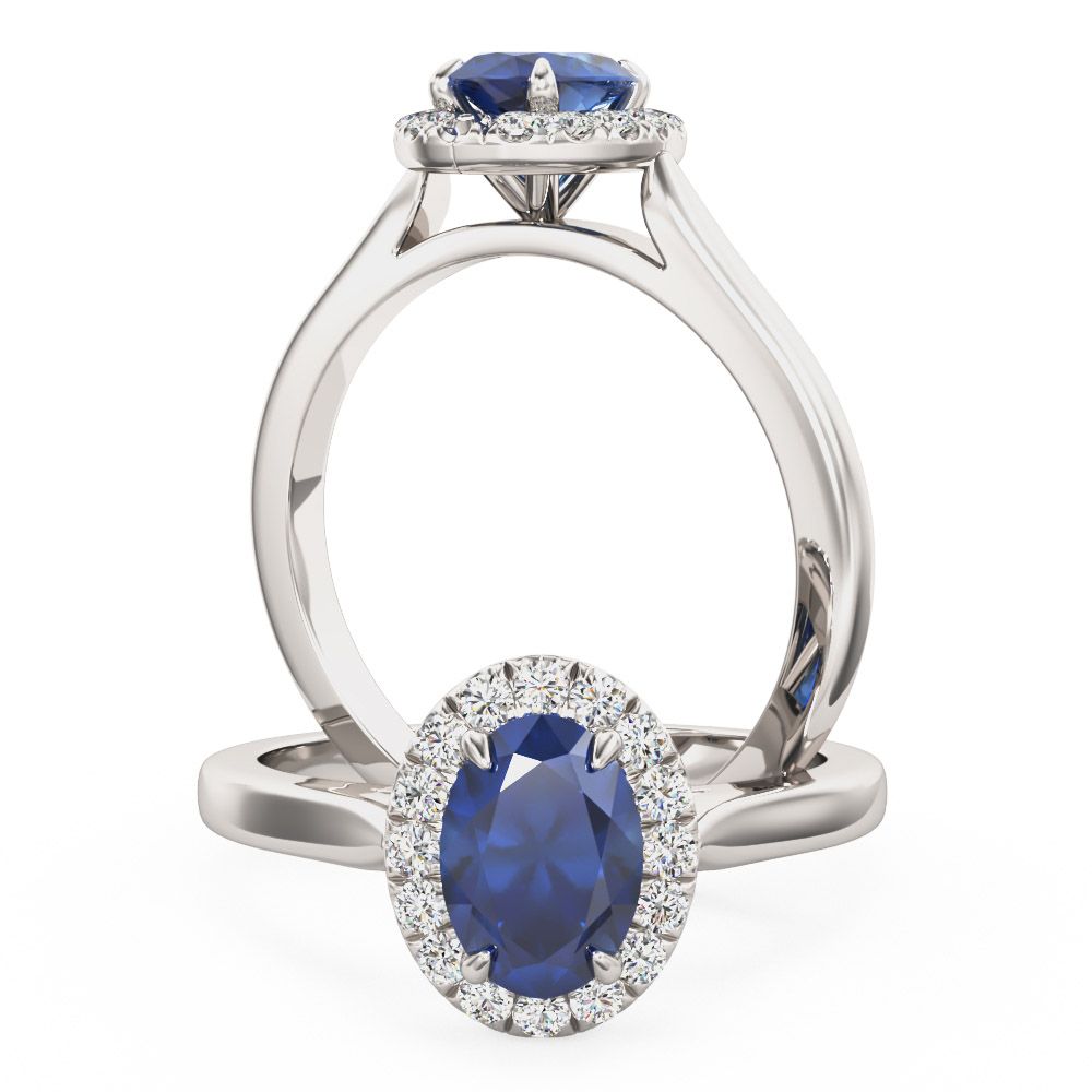 unknown – A beautiful sapphire & diamond halo cluster ring in 18ct white gold