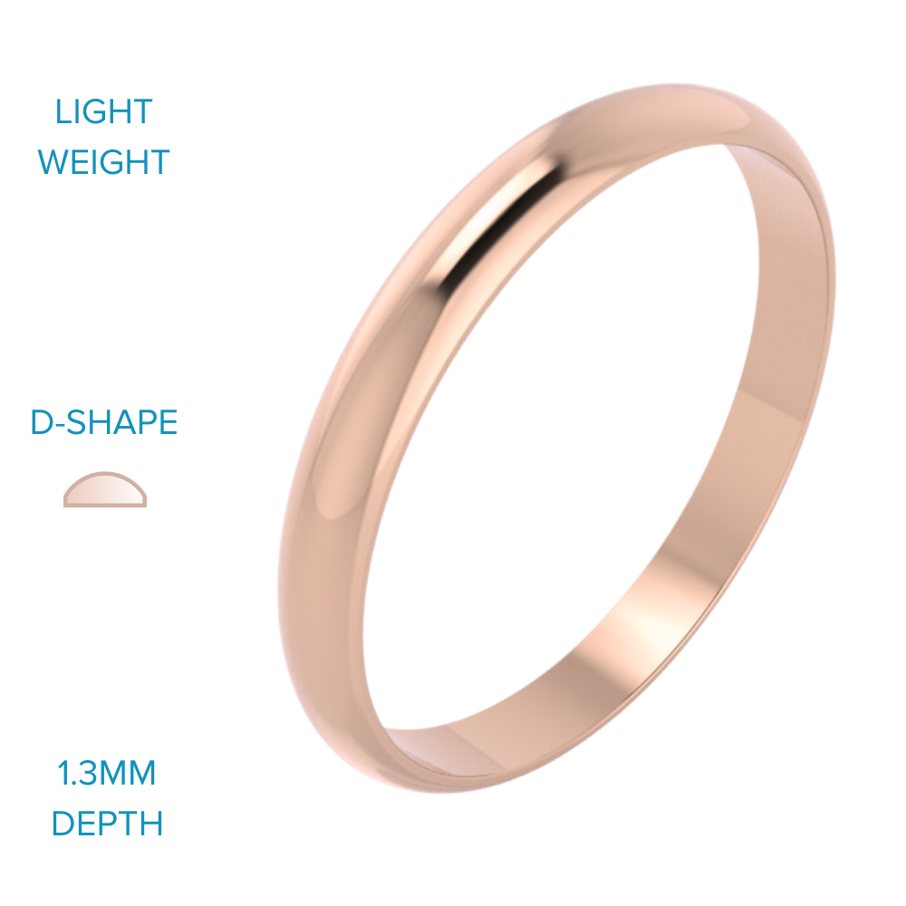 Product image – A ladies D shape wedding ring in medium-weight 18ct rose gold