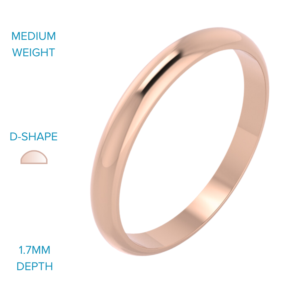 A ladies D shape wedding ring in medium-weight 18ct rose gold