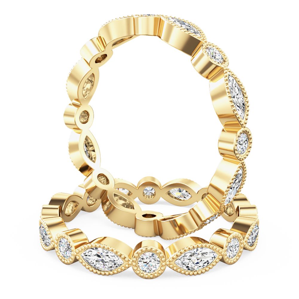 unknown – A stunning marquise and round brilliant cut lab grown diamond full set wedding ring in 18ct yellow gold