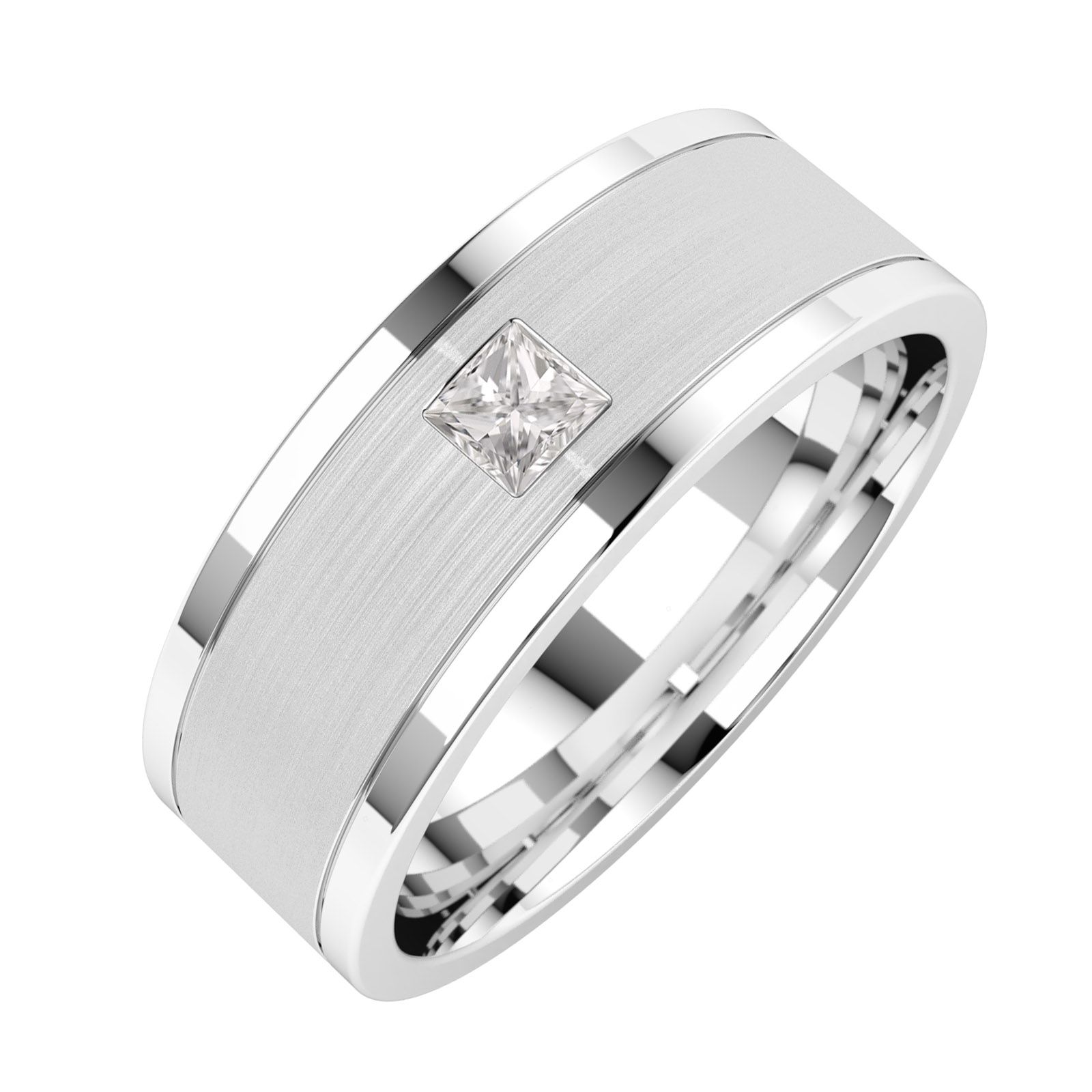 Product image – An elegant princess cut diamond set mens ring in 18ct white gold