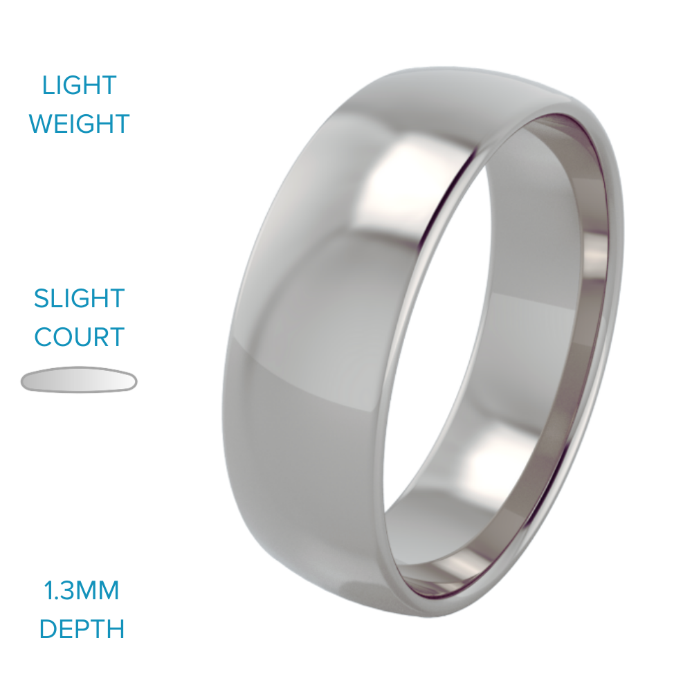 A slight court mens ring in light-weight 18ct white gold