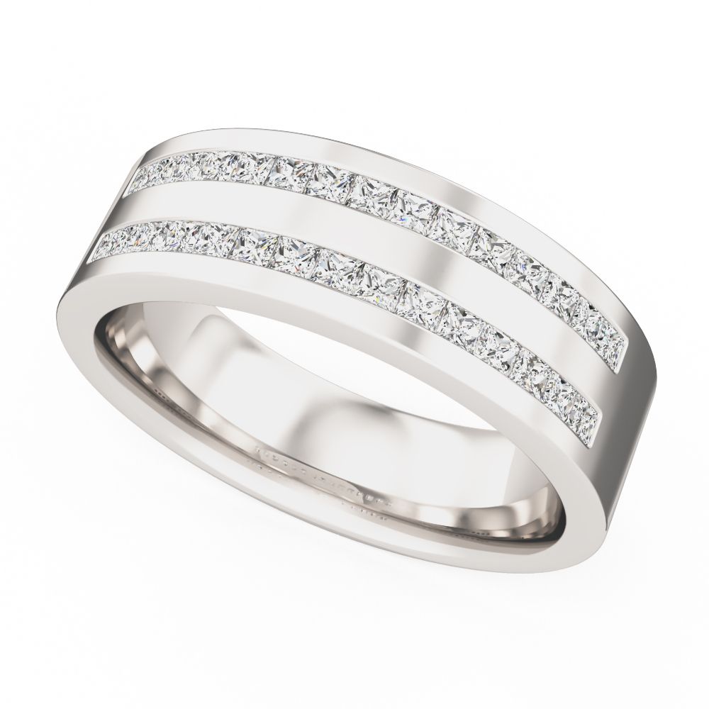unknown – A stunning double row diamond set mens ring in 18ct white gold