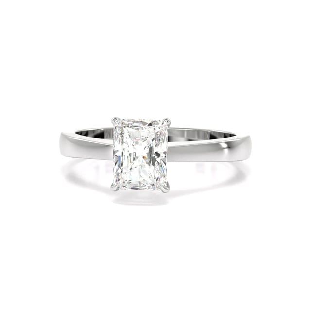 Video - A sleek lab grown radiant cut solitaire diamond ring in 18ct white gold