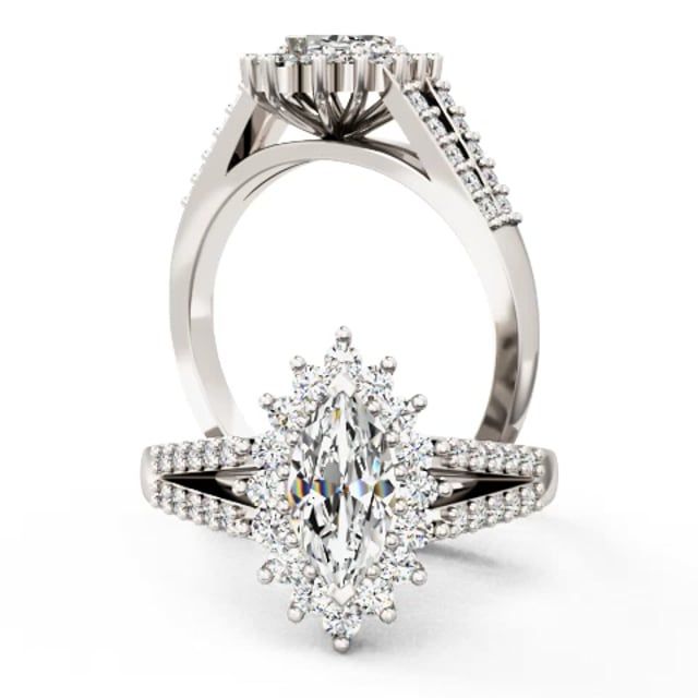 Video - A breathtaking marquise cut cluster style diamond ring in 18ct white gold