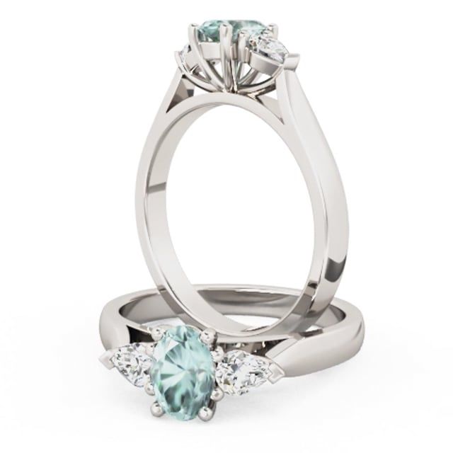 Video - A delightful aqua & diamond three stone ring in 18ct white gold
