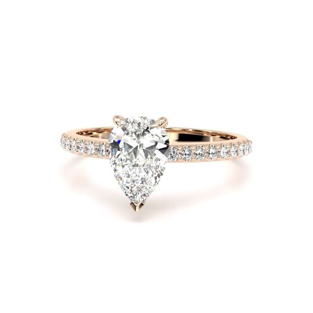 Video - A beautiful lab grown diamond pear shaped hidden halo with shoulder stones in 18ct rose gold