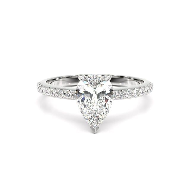 Video - A beautiful lab grown diamond pear shaped hidden halo with shoulder stones in 18ct white gold