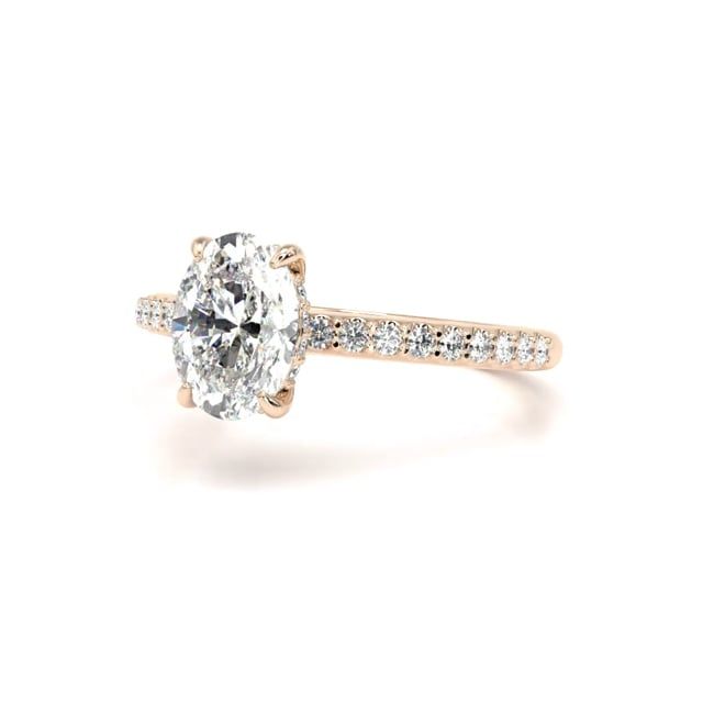 Video - A beautiful lab grown oval cut diamond hidden halo with shoulder stones in 18ct rose gold