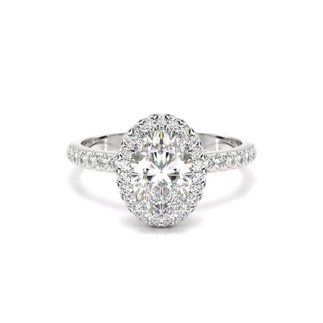 Video - A beautiful lab grown oval cut diamond halo with shoulder stones in 18ct white gold