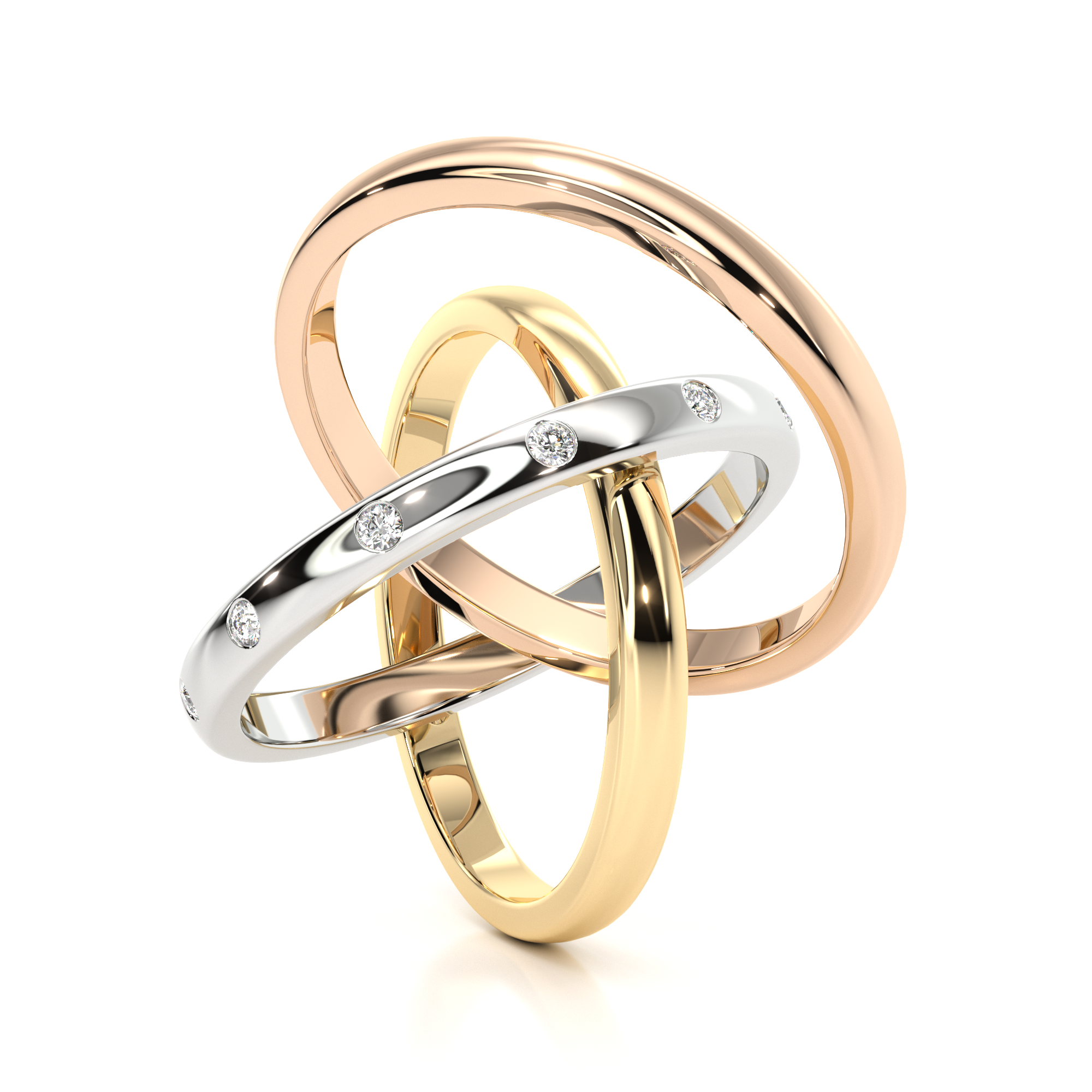 unknown – An amazing three colour ladies diamond set trilogy wedding band.18ct white gold