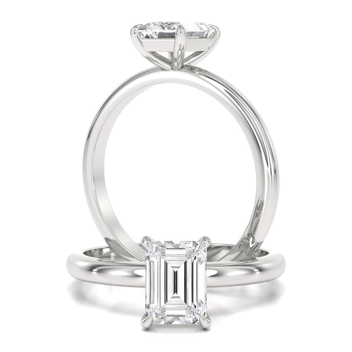 unknown – A classic emerald cut solitaire lab grown diamond ring in 18ct white gold