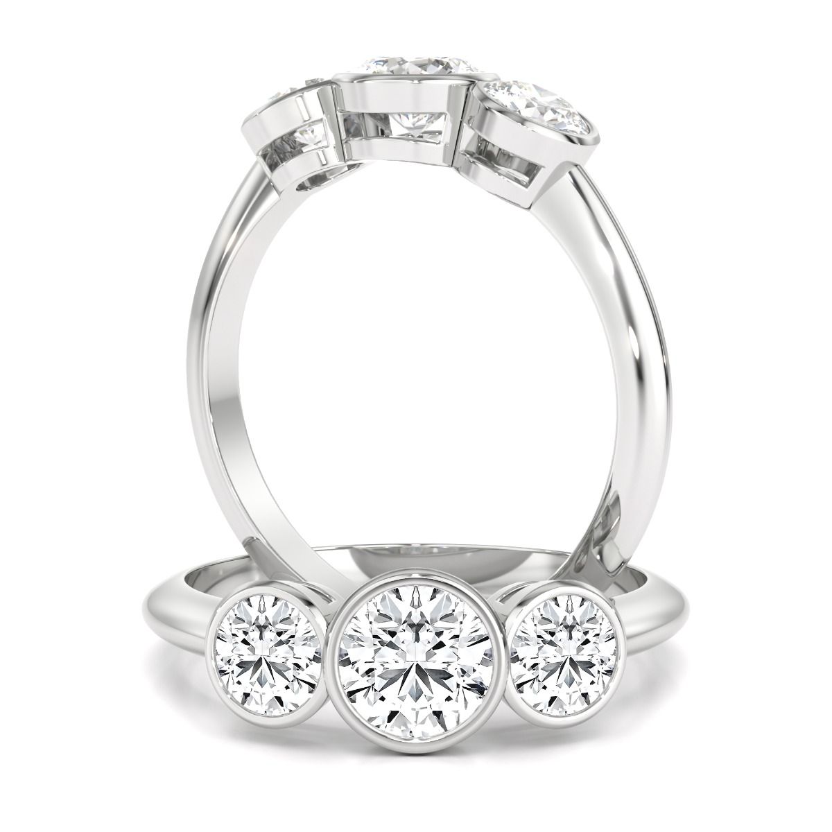 unknown – A beautiful lab grown round brilliant cut three stone diamond ring in platinum