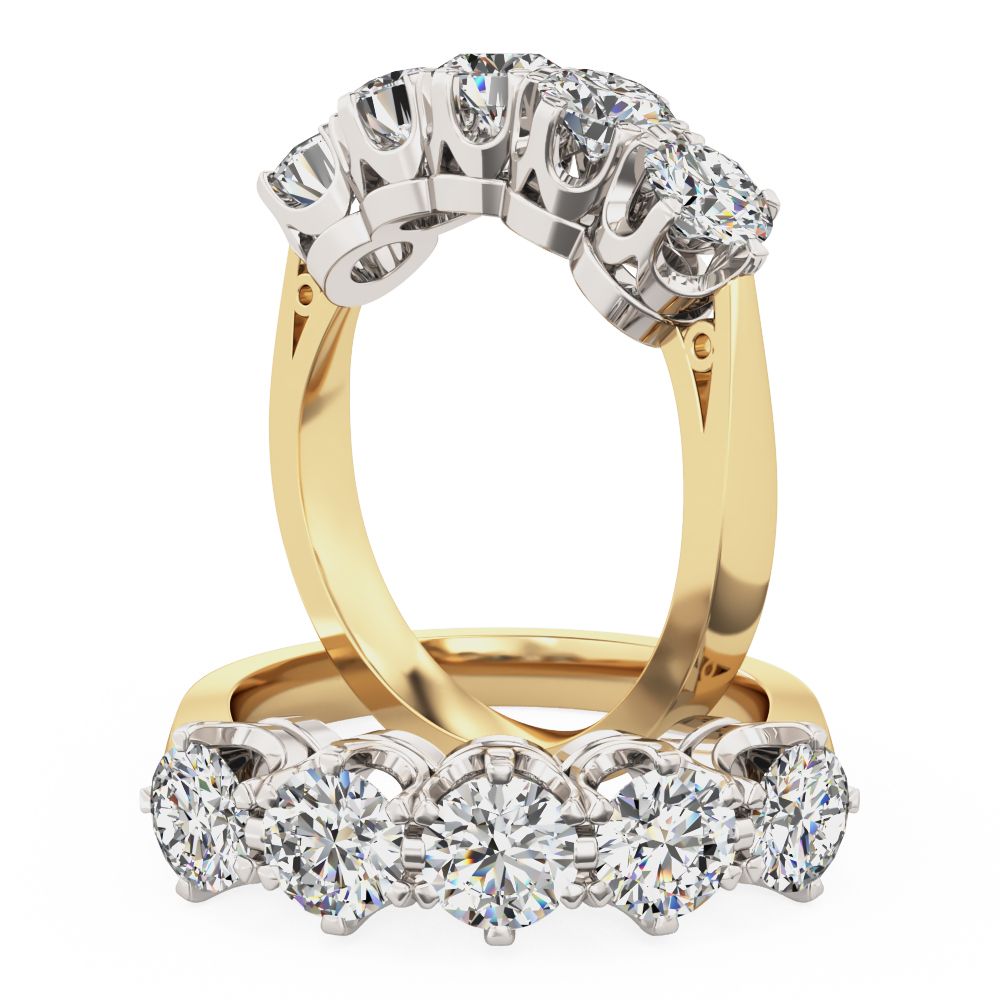 Product image – A beautiful lab grown round brilliant cut five stone diamond ring in 18ct yellow & white gold