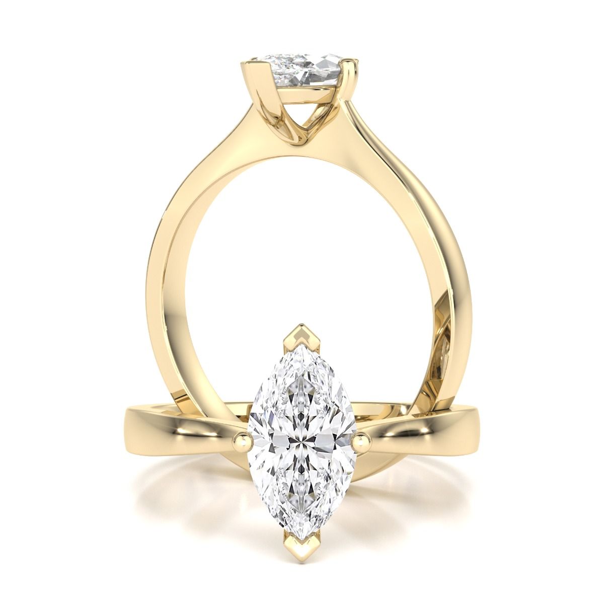unknown – A beautiful marquise cut solitaire lab grown diamond ring in 18ct yellow gold