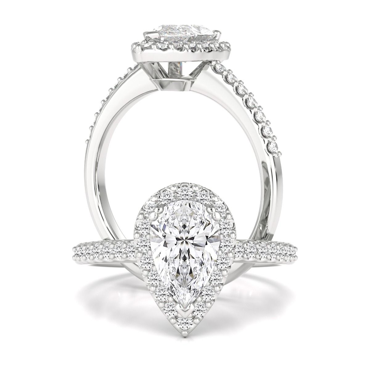 unknown – An amazing lab grown pear shaped diamond halo with shoulder stones in 18ct white gold