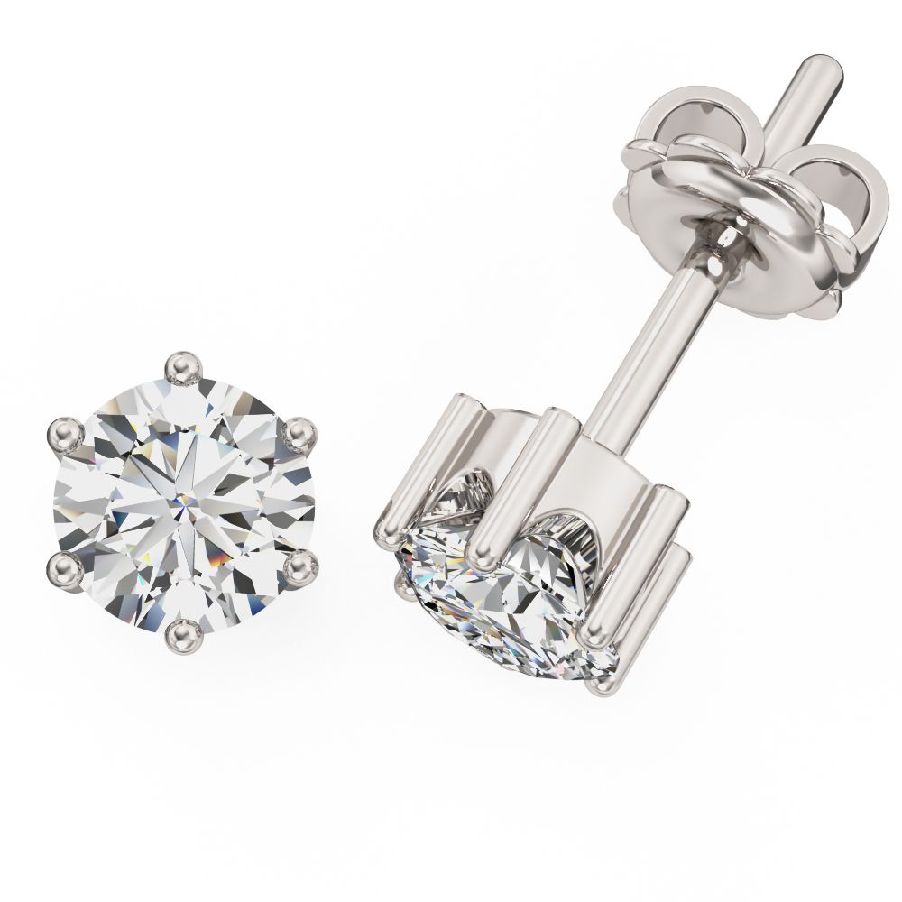 Product image – A stylish pair of six claw round brilliant cut diamond earrings in 18ct white gold