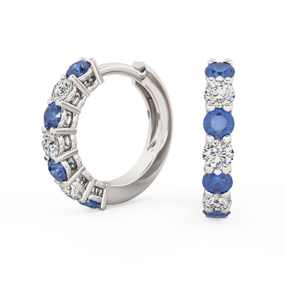 Product image – A beautiful pair of sapphire and diamond huggie earrings in 18ct white gold