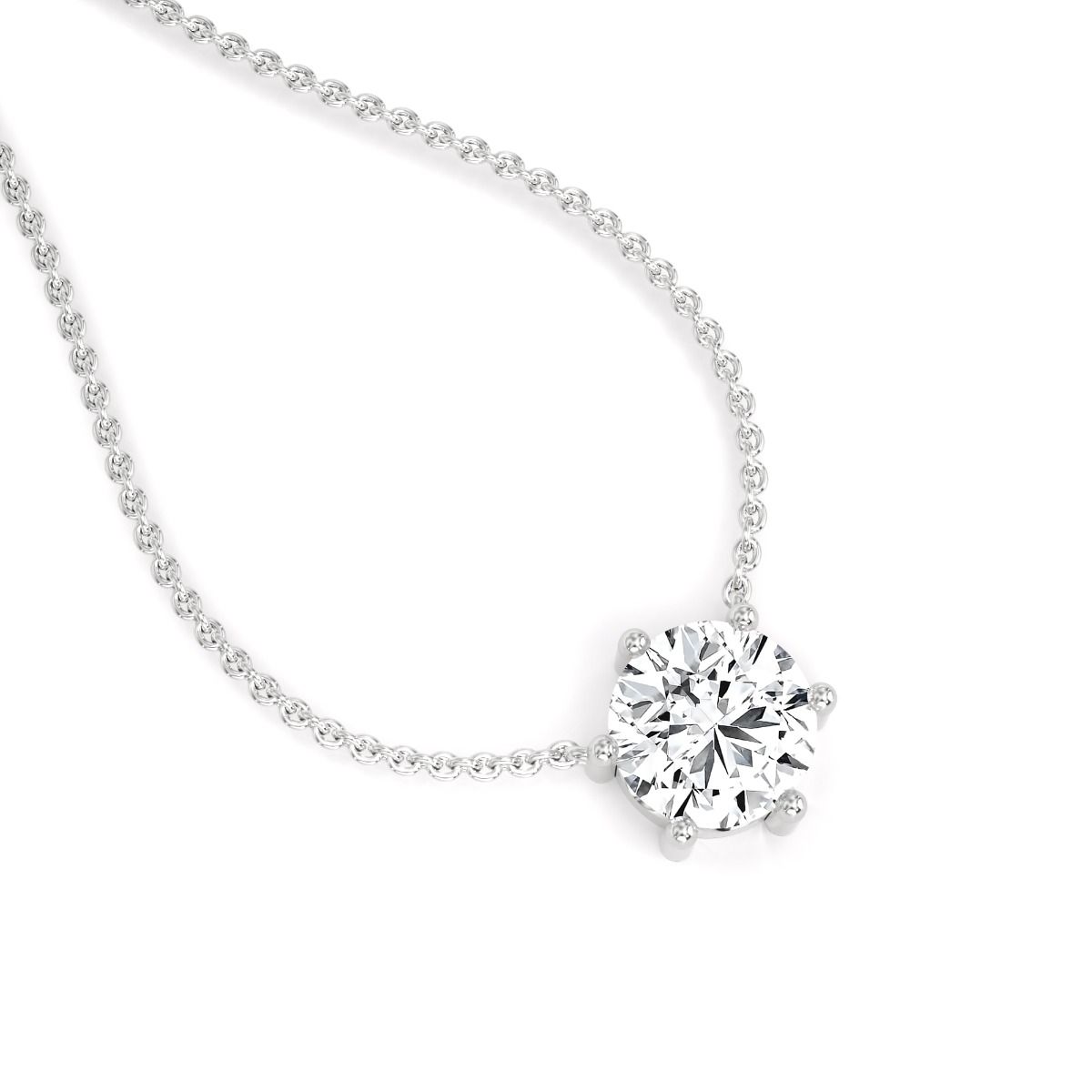 unknown – A timeless six claw round brilliant cut lab grown diamond pendant in 18ct white gold