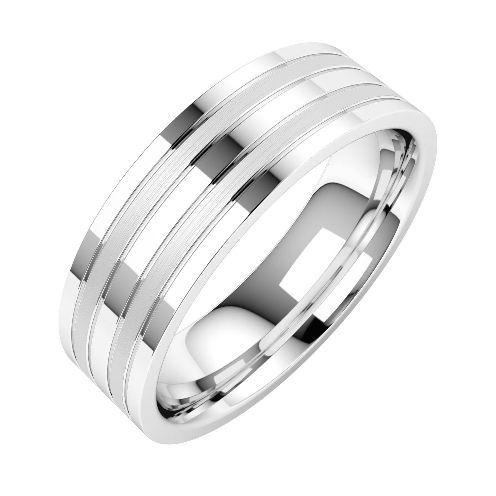 Product image – A classic double grooved mens ring in platinum