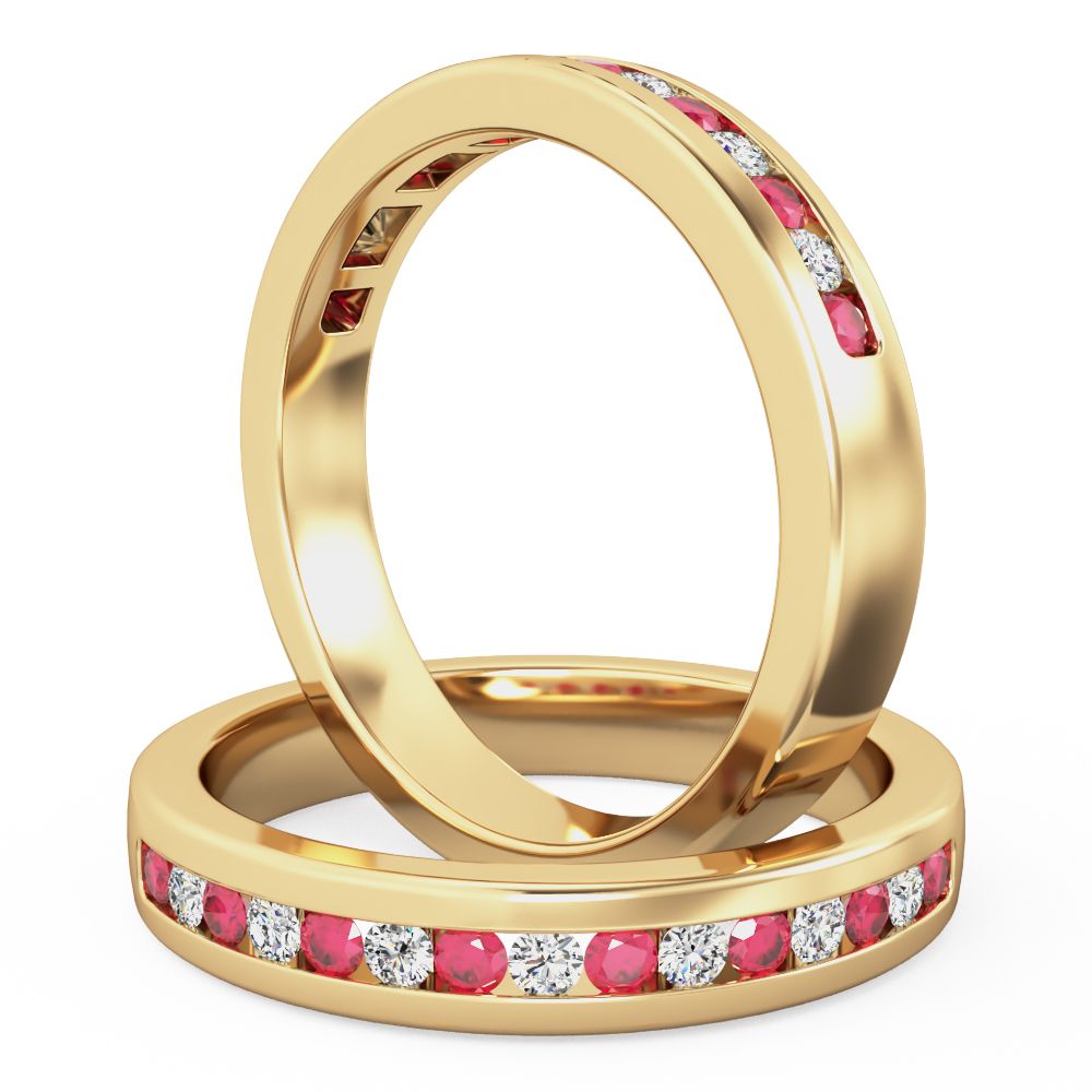 A beautiful fifteen stone ruby & diamond eternity ring in 18ct yellow gold