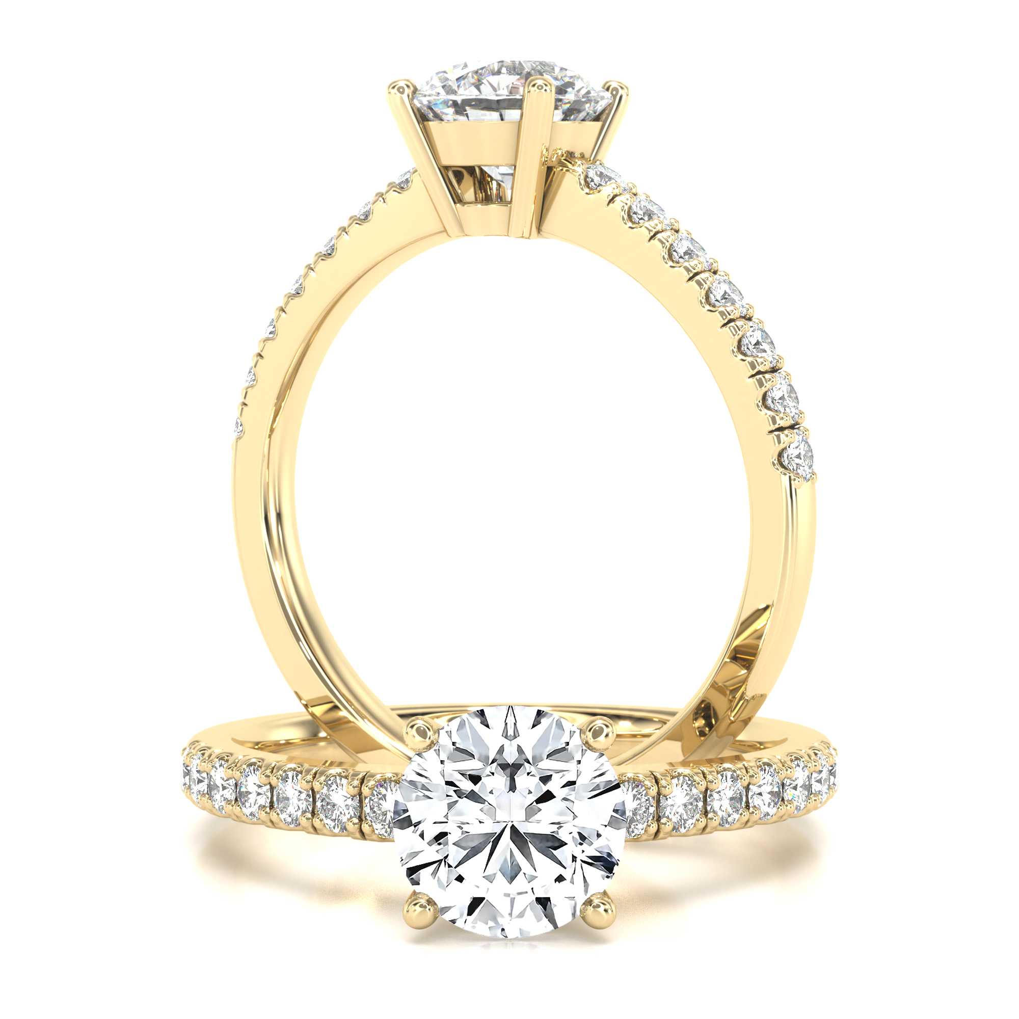 Solitaire diamond ring with shoulder stones in 18ct yellow gold - PD115Y