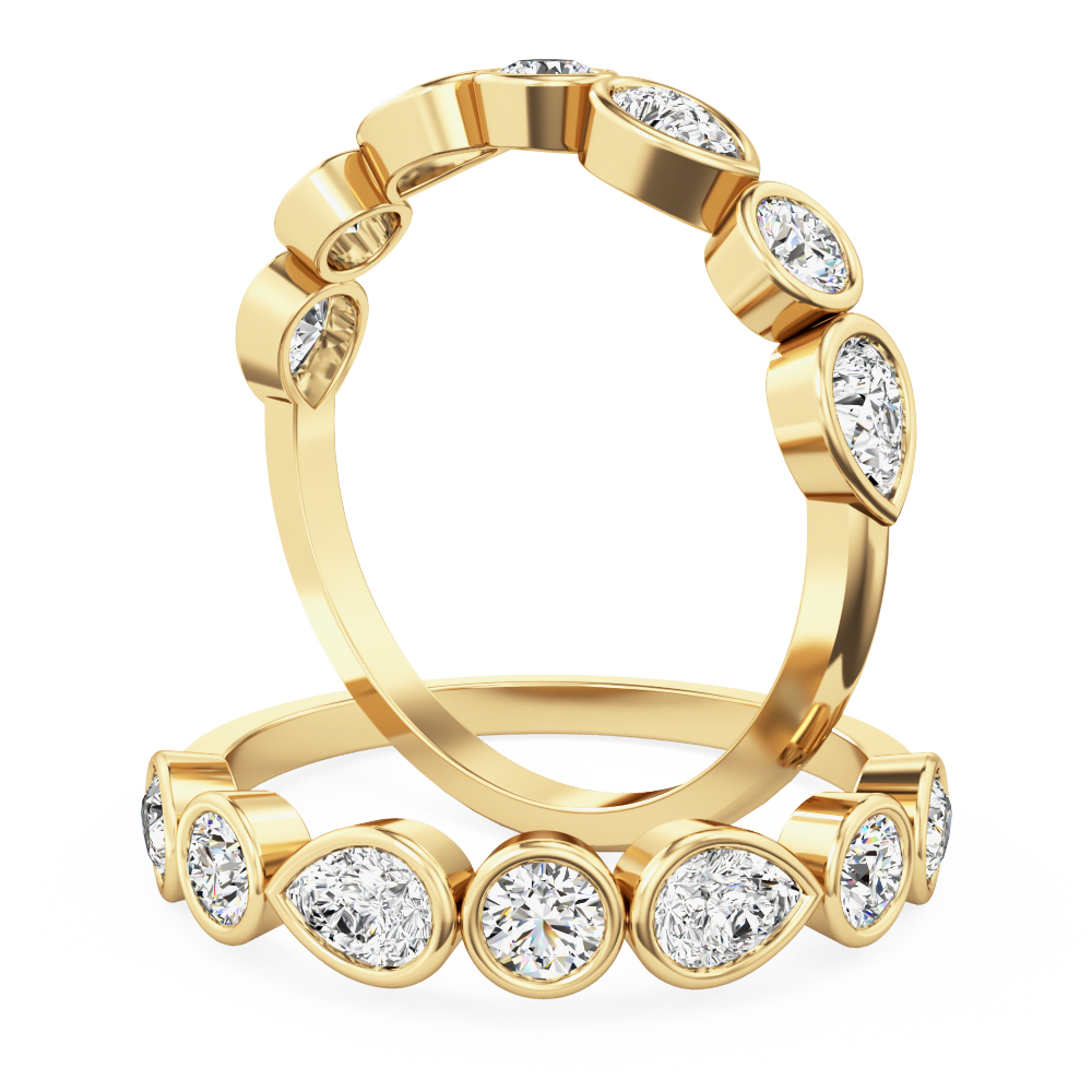 Pear shape and round cut lab grown diamond ring in 18ct yellow gold ...