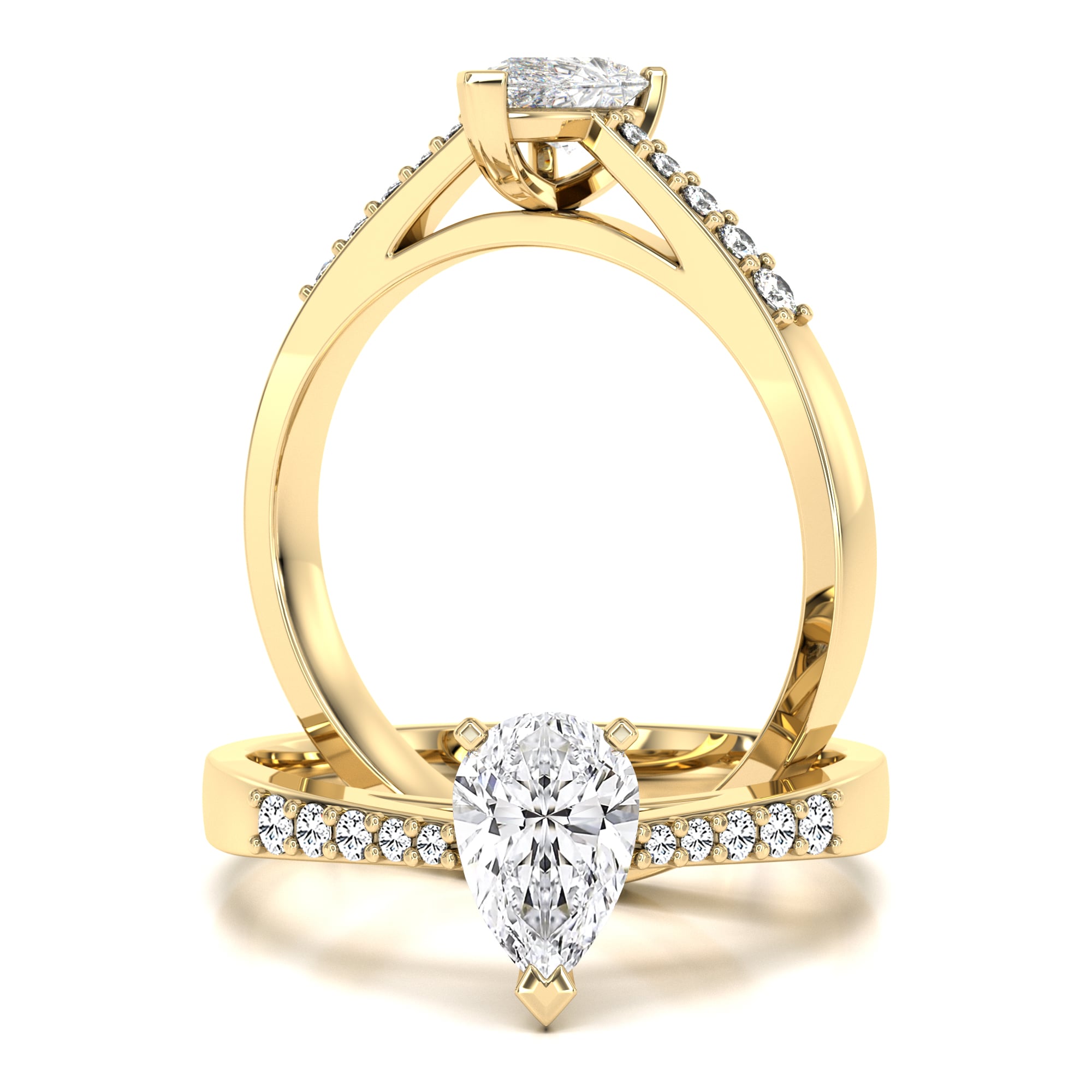 Pear shaped diamond ring with shoulder stones in 18ct yellow gold - PD398Y