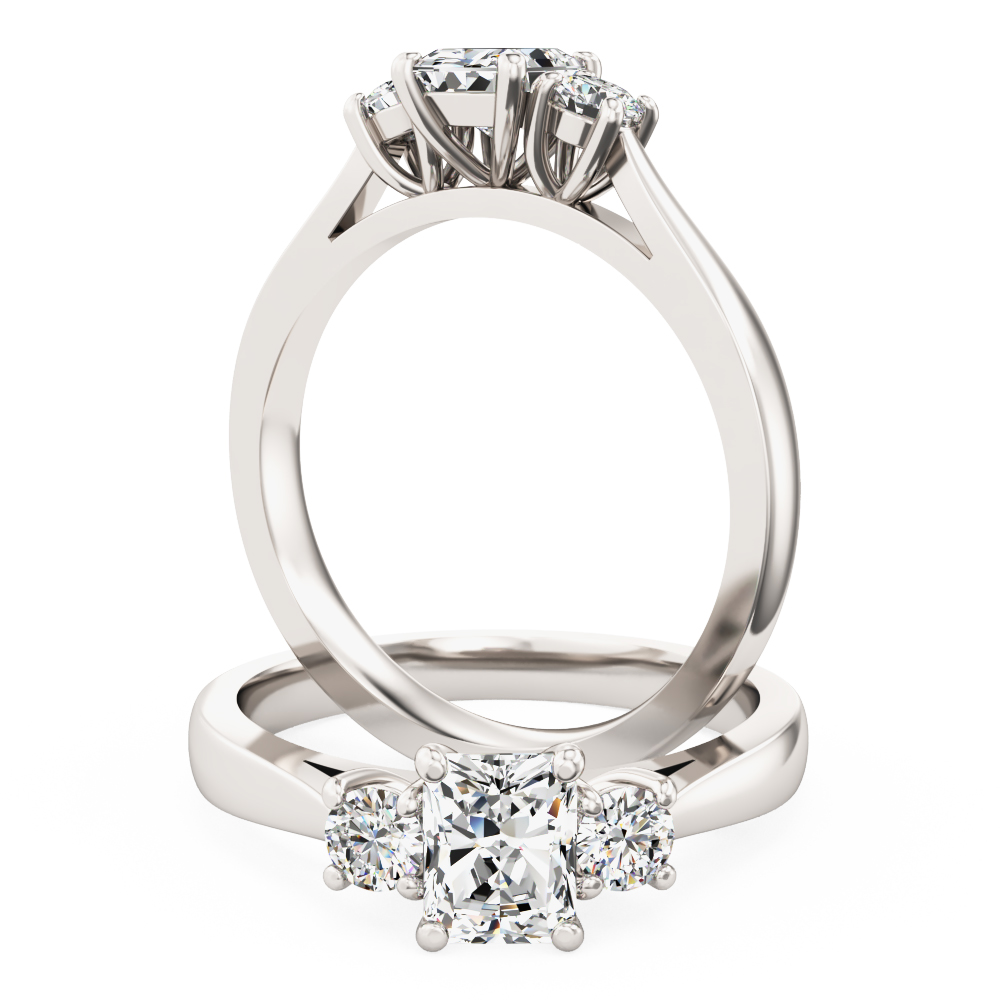 Lab grown radiant cut and round lab grown cut three stone diamond ring ...