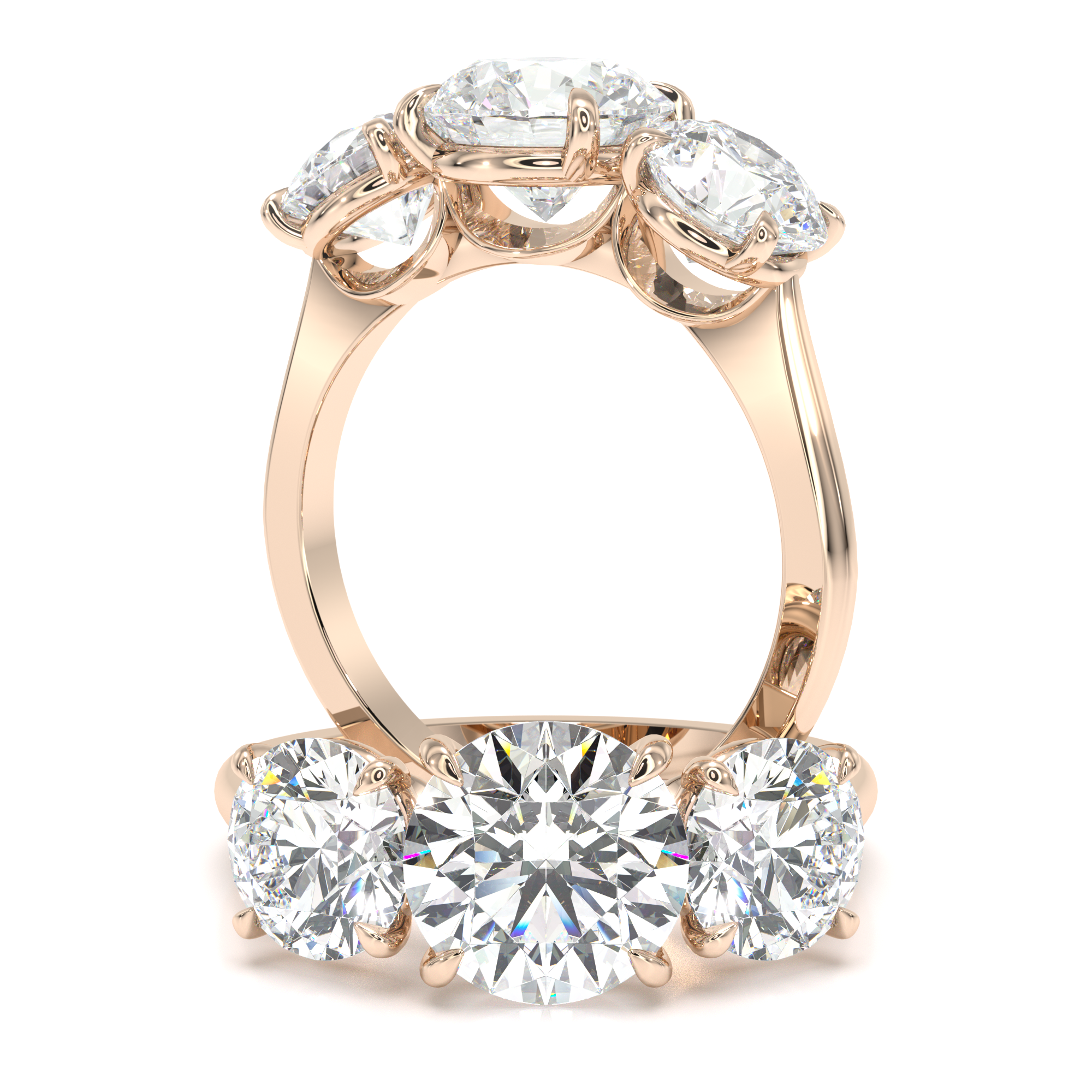 Remarkable round lab grown cut three stone trilogy diamond ring in 18ct ...