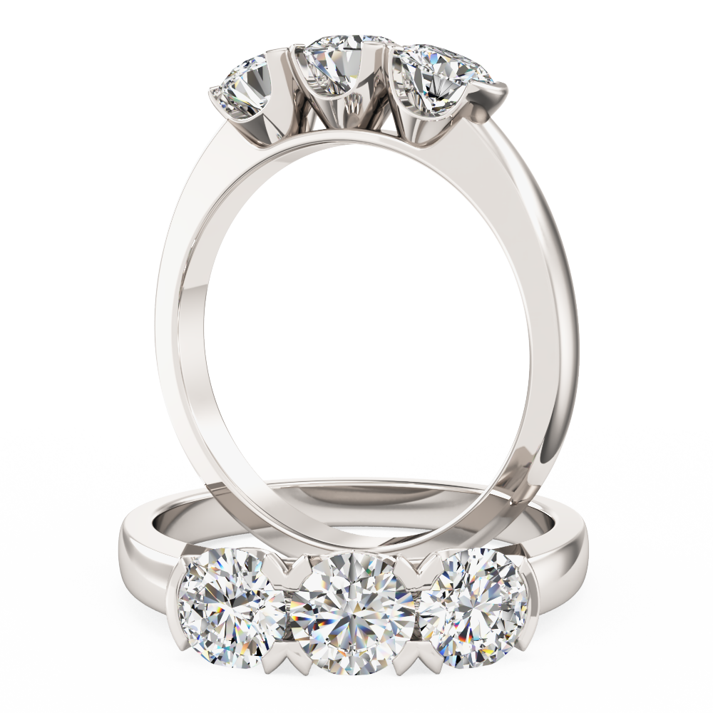 Round lab grown cut three stone diamond ring in platinum - PDL051PL