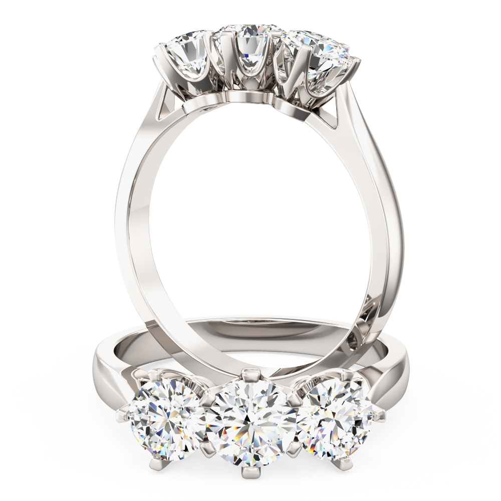 Round lab grown cut three stone trilogy diamond ring in 18ct white gold ...