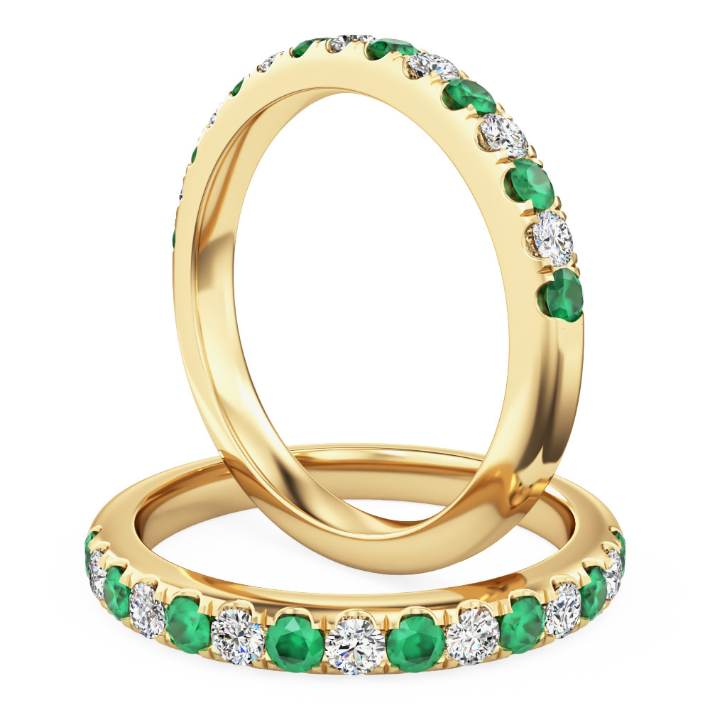 Fifteen stone emerald & diamond eternity ring in 18ct yellow gold - PDM166Y