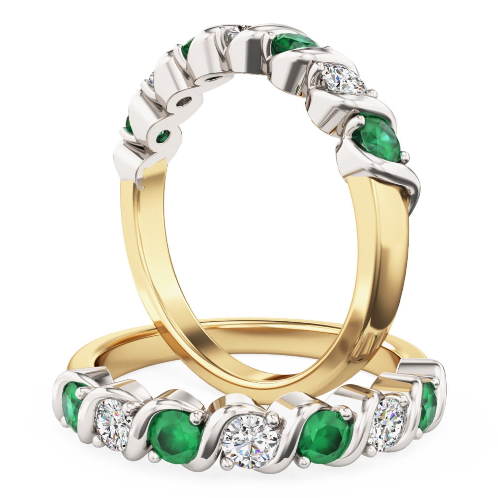 Seven stone emerald & diamond eternity ring in 18ct yellow & white gold ...